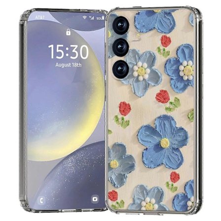 For Samsung Galaxy S25 Telefondeksel IMD Mønstertrykk PC Mobilcover - Blå Blomst