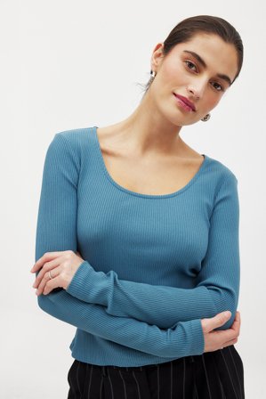 NA-KD Scoop Neck Ribbed Top - Basic toppe - Blå - S