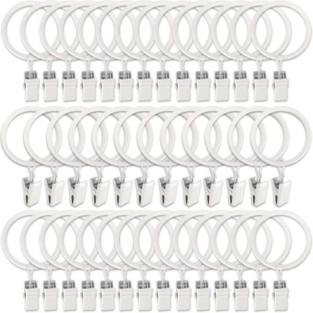 100 stk. Metalgardinringe med clips (hvid), gardinklips med ringe, gardinringe 38 mm i indre