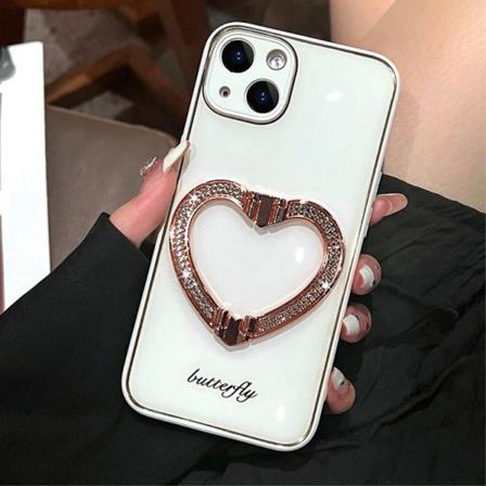 iPhone 14 -kuori Heart Kickstand - Valkoinen