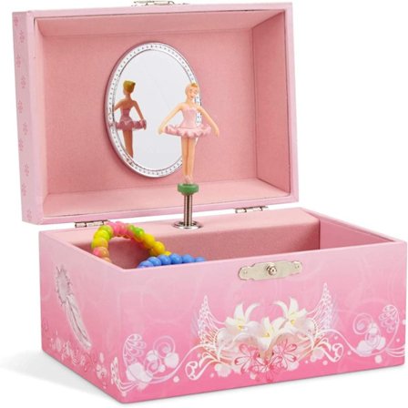 Music box jewellery box for girls with spinning ballerina, pink design - Melody from Swan Lake