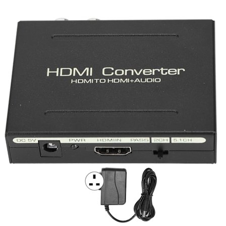 HDMI Audio Extractor HDMI til HDMI SPDIF Optisk til RCA L/R Audio Adapter 100‐240VUK Stik