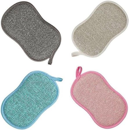 4-pack - Återanvändbar - Mikrofiber - Antibakteriell - Diskdisk - Skrubbduk - Non-stick beläggning för kastruller och stekpannor med dubbla lager