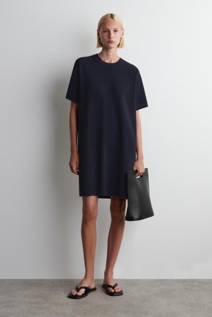 COS Women's Knitted T-Shirt Dress in Blue