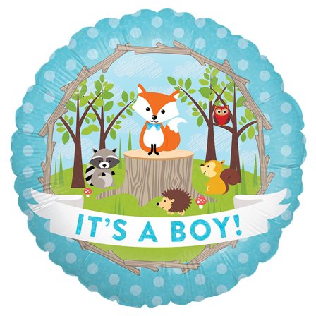 It's A Boy Holografisk Folieballon Skogsdyr