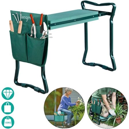 Foldbar Havebænk til Siddende og Knælende Haveknæstol - 60 cm x 27 cm x 50 cm, Grøn, 1 stk