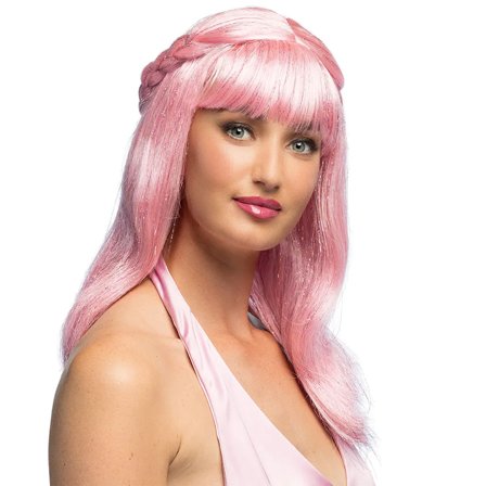Ljusrosa Peruk med Flätor