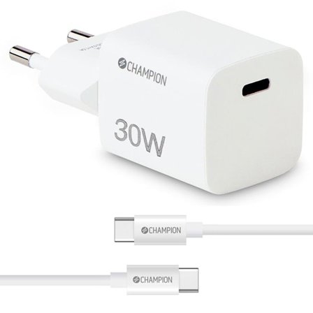 Champion Snabbladdare 30W + USB-C Kabel - Vit