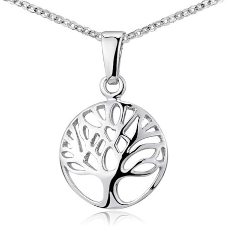 Pyöreä riipus ruostumattomasta teräksestä elämänpuulla ja ketjulla, 50 cm