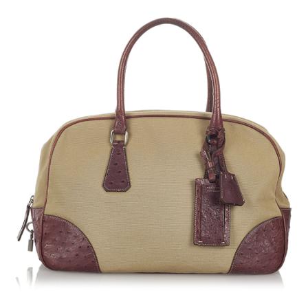 Prada Vintage, Pre-owned Canapa Bauletto Canvas Handbag Bruin, Dames, Maat:ONE Size