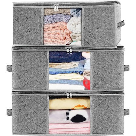 3-pak (grå) Under-seng Oppbevaringspose for Klær, Stoffbelegg