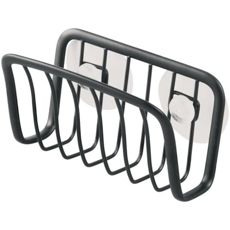 Svampestativ for kjøkkenvask, laget av rustfritt belagt metall med sterke sugekopper