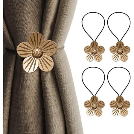Sæt med 4 vintage magnetiske gardinholdere i harpiks med blomstermotiver - til Ho