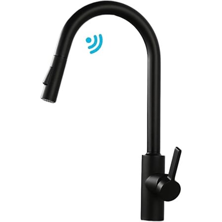 Køkkenarmatur med udtrækkelig spray, matsort, 360° roterende armatur i rustfrit stål, vask, 2 funktioner, køkkenarmatur