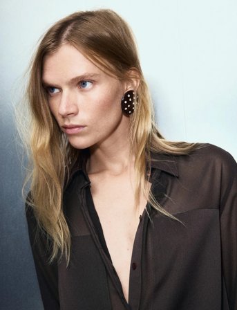 Mango Semi-Transparent Blouse With Patches - Brown - XL