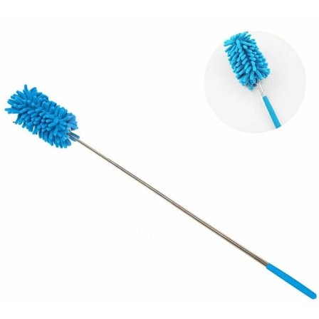 Förlängd fjäderdammsugare i rostfritt stål, multifunktionell hopfällbar dammsugare för hushållet, blå