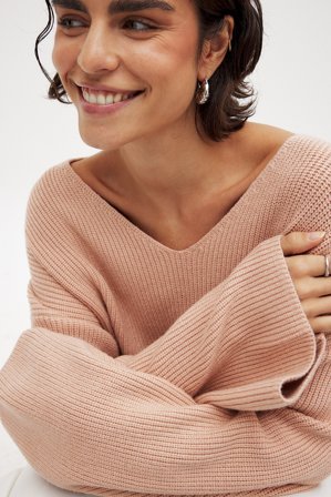 NA-KD V-neck Knitted Sweater - Oversize trøjer - Pink - XX-Small
