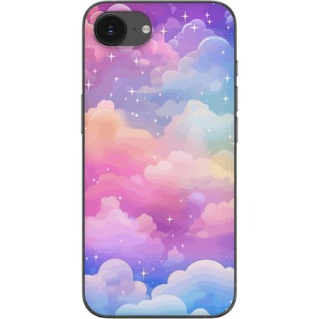 Kompatibelt Mobildeksel til Apple iPhone 16e Søt enhjørning med regnbuefarget hår mot en stjernebelagt pastellbakgrunn i kawaii-stil