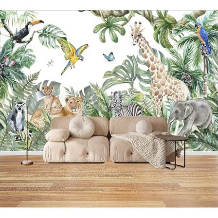 1 stk 200x150cm Non-Woven tapet Jungle dyr Giraf Elefant