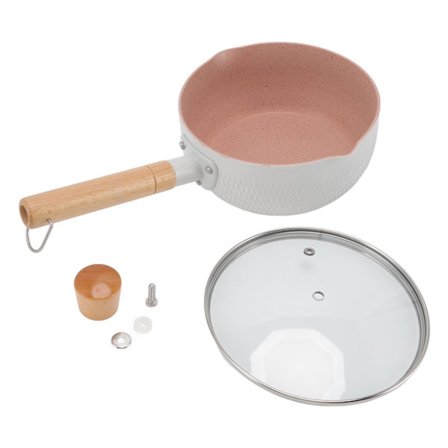 Non-stick melkekjele i aluminiumslegering med trehåndtak for induksjons- og gasskomfyrer, hvit