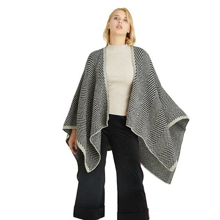 Høstsjal i fiskebensmønster, strikket med dobbelt bruk, varm og vindtett kappe