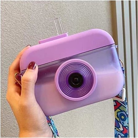Vandflaske Kamera Form Vandflaske 400ML Velegnet til Skole, Rejser, Vandreture og Udendørs (Farve: Lilla)