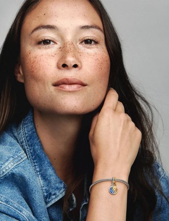 Pandora Yin And Yang Sterling Silver And 14K Gold-Plated Splittable Dangle With Clear Cubic Zirconia And Gli - Blue - ONE SIZE