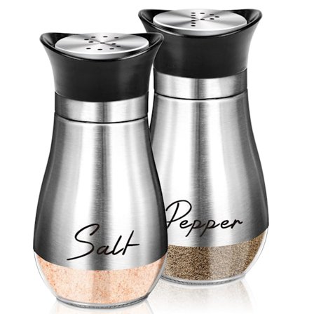 Salt- och Pepparkvarnar Set, 4 oz Glasbotten Salt- och Pepparkvarn med Rostfritt Stål Lock för Kök Gadgets Matlagning Bord, Husbil, Camping