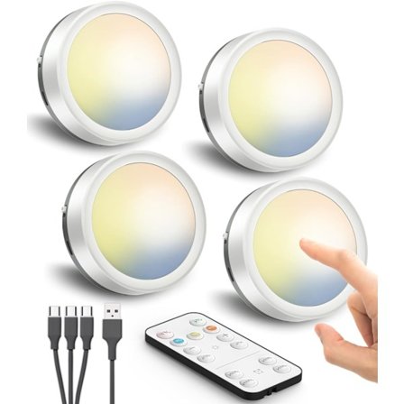 USB Genopladelige Puck Lamper med Fjernbetjening, 1600mAh Batteridrevne Tryklamper, Magnetisk Tap Lampe