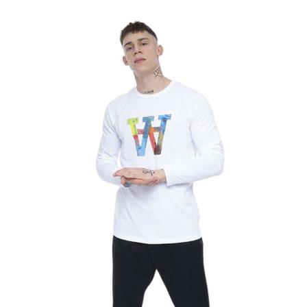 Wood Wood, Long Sleeve T-shirt Wit, Heren, Maat:S,Katoen