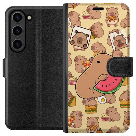 Kompatibelt Plånboksfodral till Samsung Samsung Galaxy S24 Söt capybaror njuter av vattenmelon pizza och popcorn i en varm och lekfull design som sp