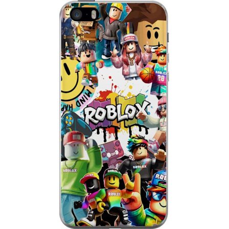 Apple iPhone SE (2016) Gennemsigtig cover Roblox graffiti collage med farverige figurer, livlige mønstre og energiske elementer i en urban legesyg st