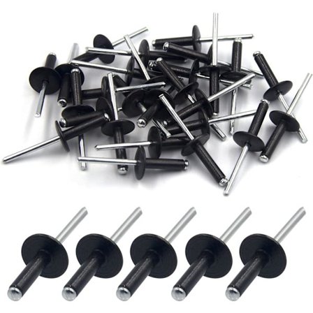 50 kpl Alumiinista Umpinaisia Niittejä Suurella Laipalla 4,8 mm x 20 mm, Pakkaus 50 (Musta)