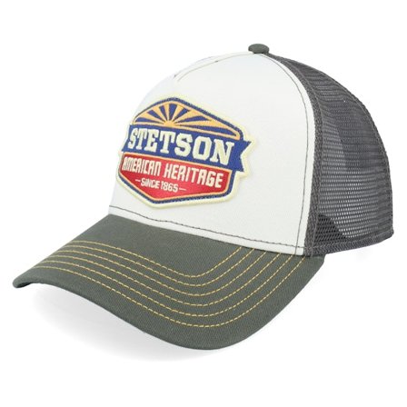Stetson - Big Size Sun White/Olive A-Frame Trucker Trucker White Cap - @ Hatstore