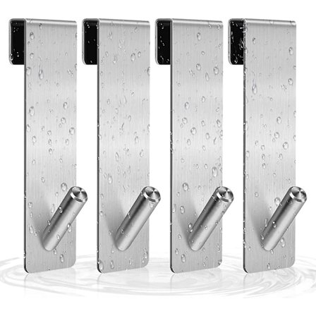 4 stk dusjdørkroker, rustfritt stål uten boring, håndklekroker på rammeløs dusjdør for bad (sølv)