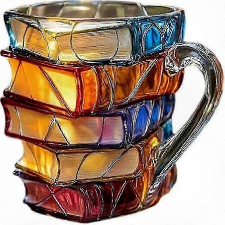 3D Glas Bogformet Krus til Varme og Kolde Drikke, Perfekt Gaveidé til Bogelskere og Venner, Sjov Kaffekop