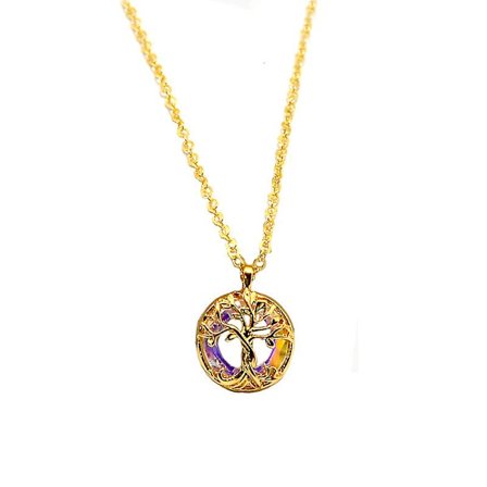 Reiki-halsband med silverhänge i form av livets träd och ögonsteinshänge i guld