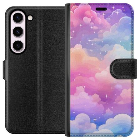 Kompatibelt Lommeboketui til Samsung Galaxy S23 Søt enhjørning med regnbuefarget hår mot en stjernebelagt pastellbakgrunn i kawaii-stil