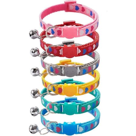 6 st Avtagbara Kattkrage med Klocka, Nylon Kattkrage Blandade Färger Kattungekrage 7,5-12 tum (Love) Love -