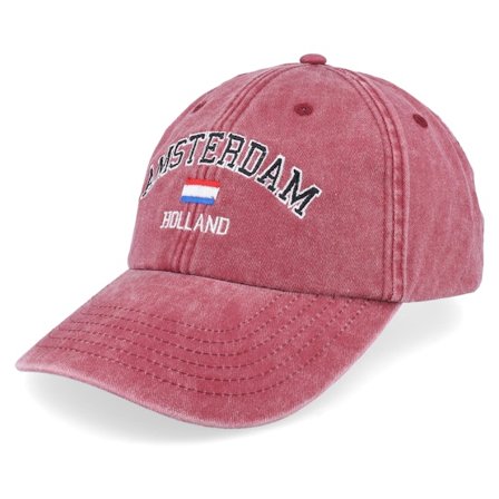 Iconic - Rouge unconstructed Casquette - Amsterdam Holland Washed Red Dad Cap @ Hatstore