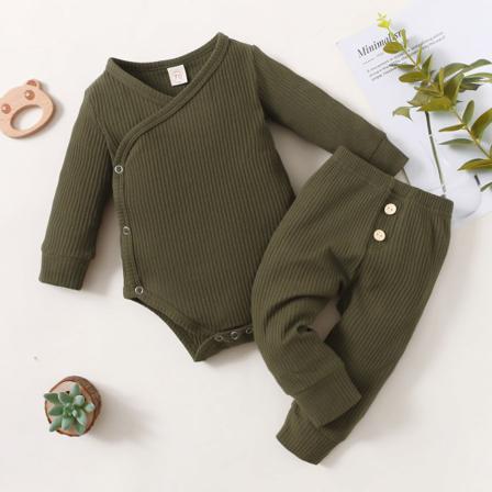 2 St Baby Flickor Pojkar Nyfödda Enfärgade Outfits Toddler Lång