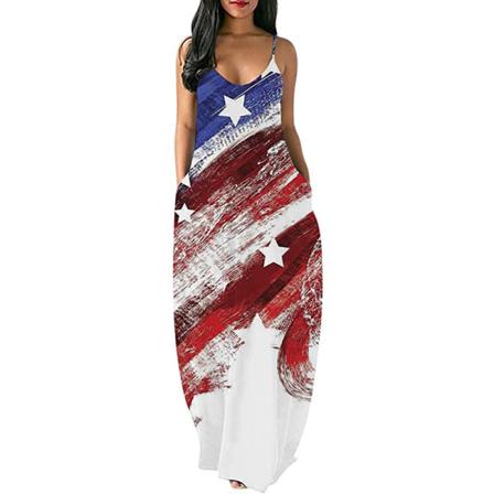 Kvinnor Mid Waist Sundress V-hals Lång Klänning