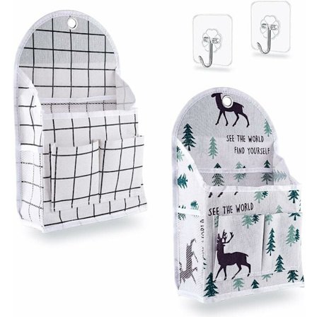 Set med 2 förvaringspåsar att hänga på väggen med klibbig krok för väggkorg