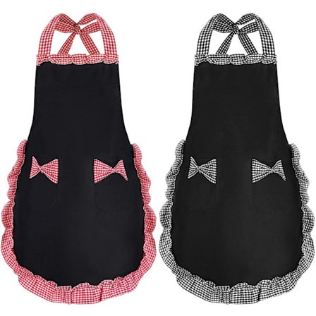 Pakke med 2 søte forklær til kvinner, svarte forklær til kvinner med 2 lommer, vanntette kjøkkenforklær til kvinner