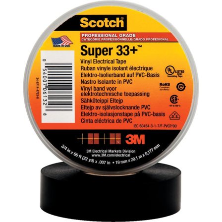 3M Scotch Super 33+ Elektrikerteip svart, 19 mm x 20 m, Maskintilbehør & forbruk