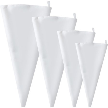 4-delt Professionelt Sprøjtepose Sæt Genanvendelige Bomulds Sprøjteposer til Kager Cupcakes 40 35 30 25 cm Hvid