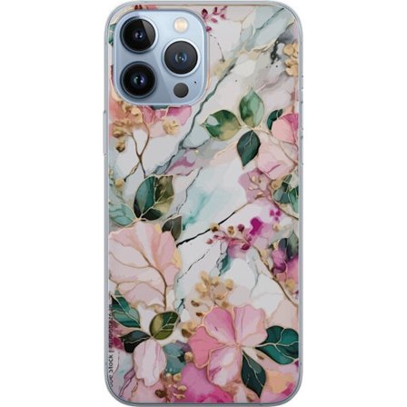 Kompatibel Mobilcover til Apple iPhone 13 Pro Max Abstrakt marmormønster med blomster, blade og gyldne detaljer i bløde pastelfarver