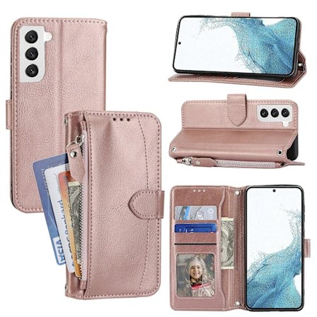 Fodral for Samsung Galaxy S22 5G PU-lær med glidelås, kortlommer og magnetisk lukking, kompatibel med Samsung Galaxy S22 5G GS