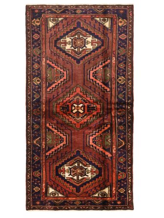 Håndknyttet Hamadan 108X207 Uldtæppe Mørkerød/Sort Lille