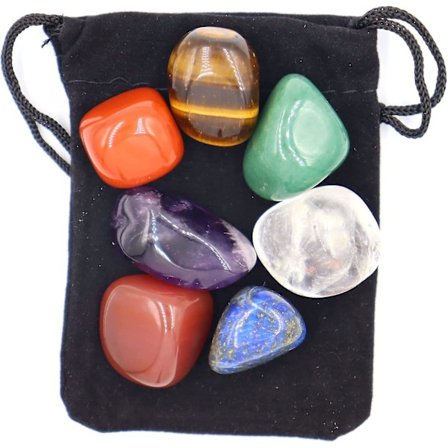 Naturlige helbredende krystaller sett, Chakra edelstener for krystallterapi, angstlindring, yoga meditasjon, avslapning, chakra healing (7 stk med 
